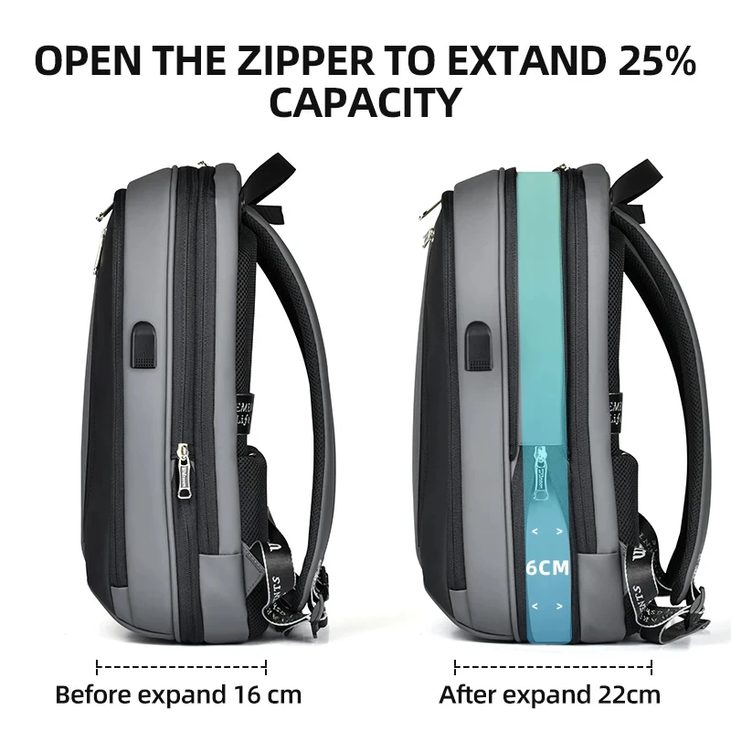 Niche Design Waterproof Backpack for Men 15.6 Inch Laptop Backpack Expandable Multifunctional Business Travel Bags USB Charging