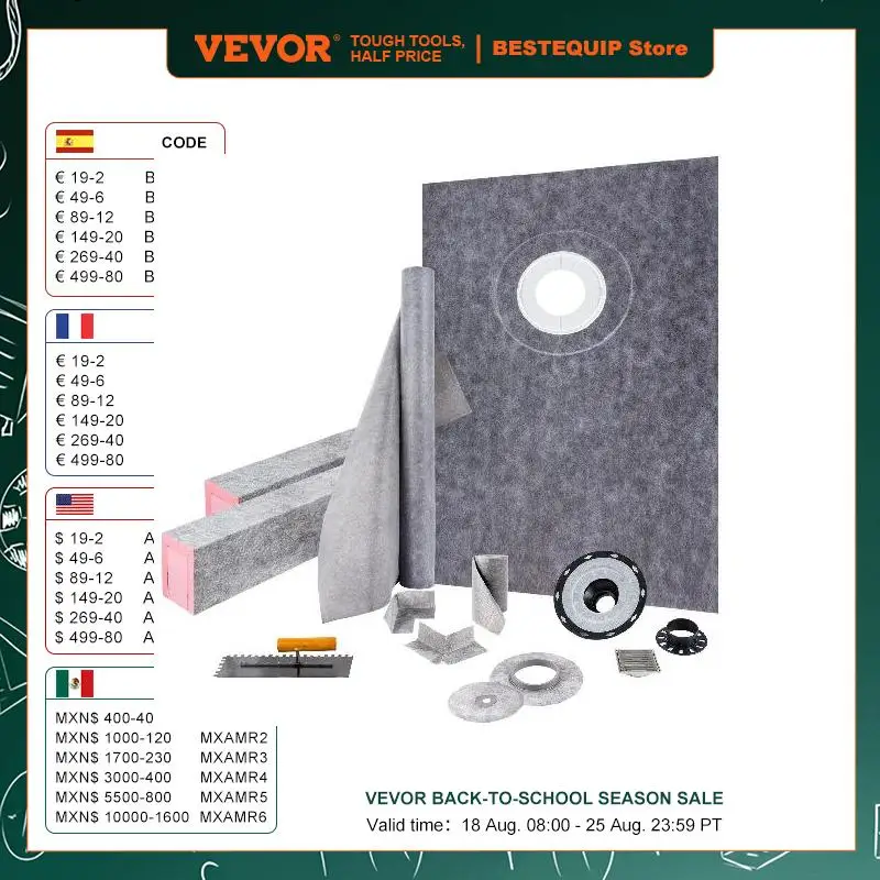 VEVOR Waterproofing Shower Kit 38''x60'' Shower Kit Tray With Offset Drain PVC Or ABS 4