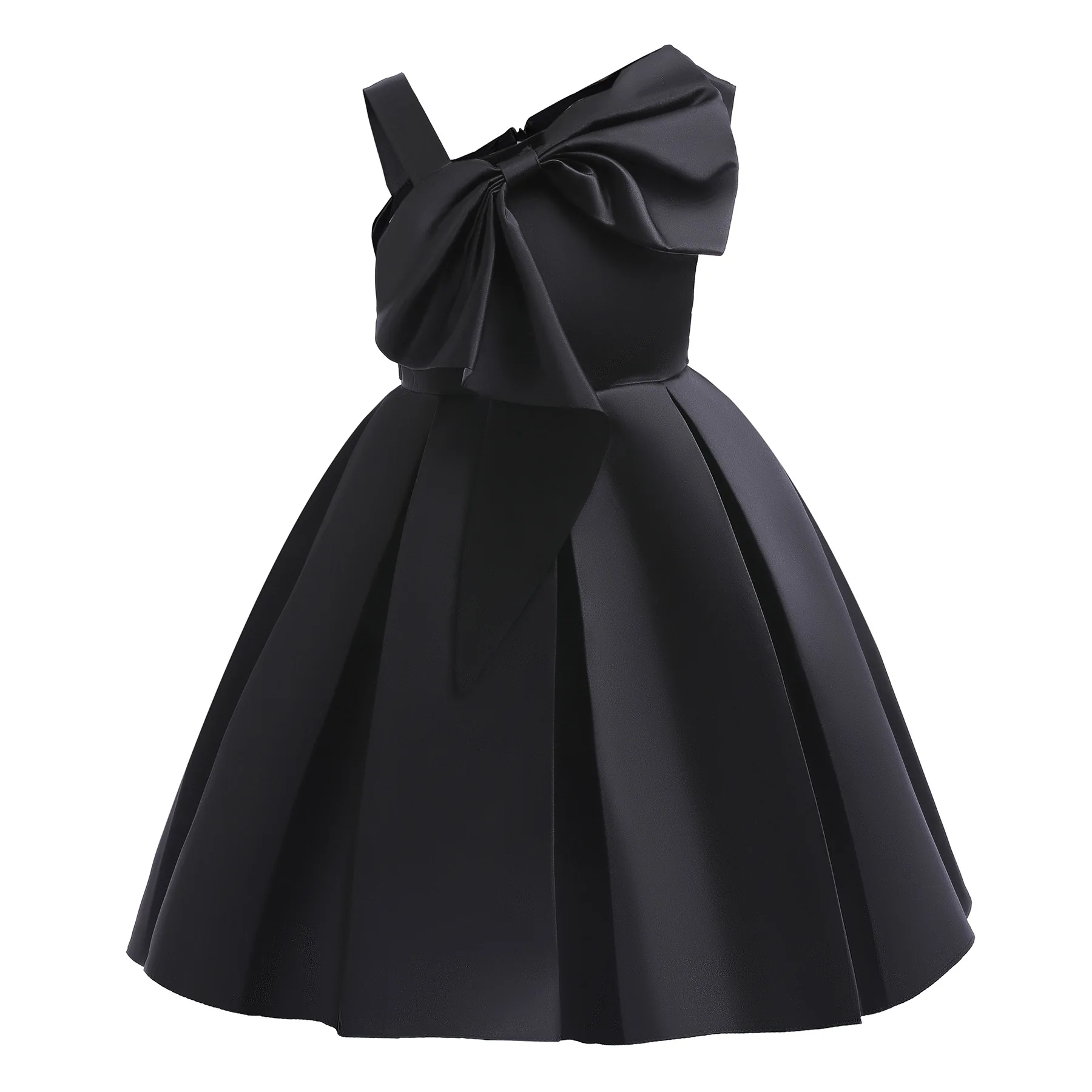 Girls Princess Dress Black Pink Solid One-shoulder Carnival Gown Bow Children Costume For Birthday Party Wedding Formal Vestidos