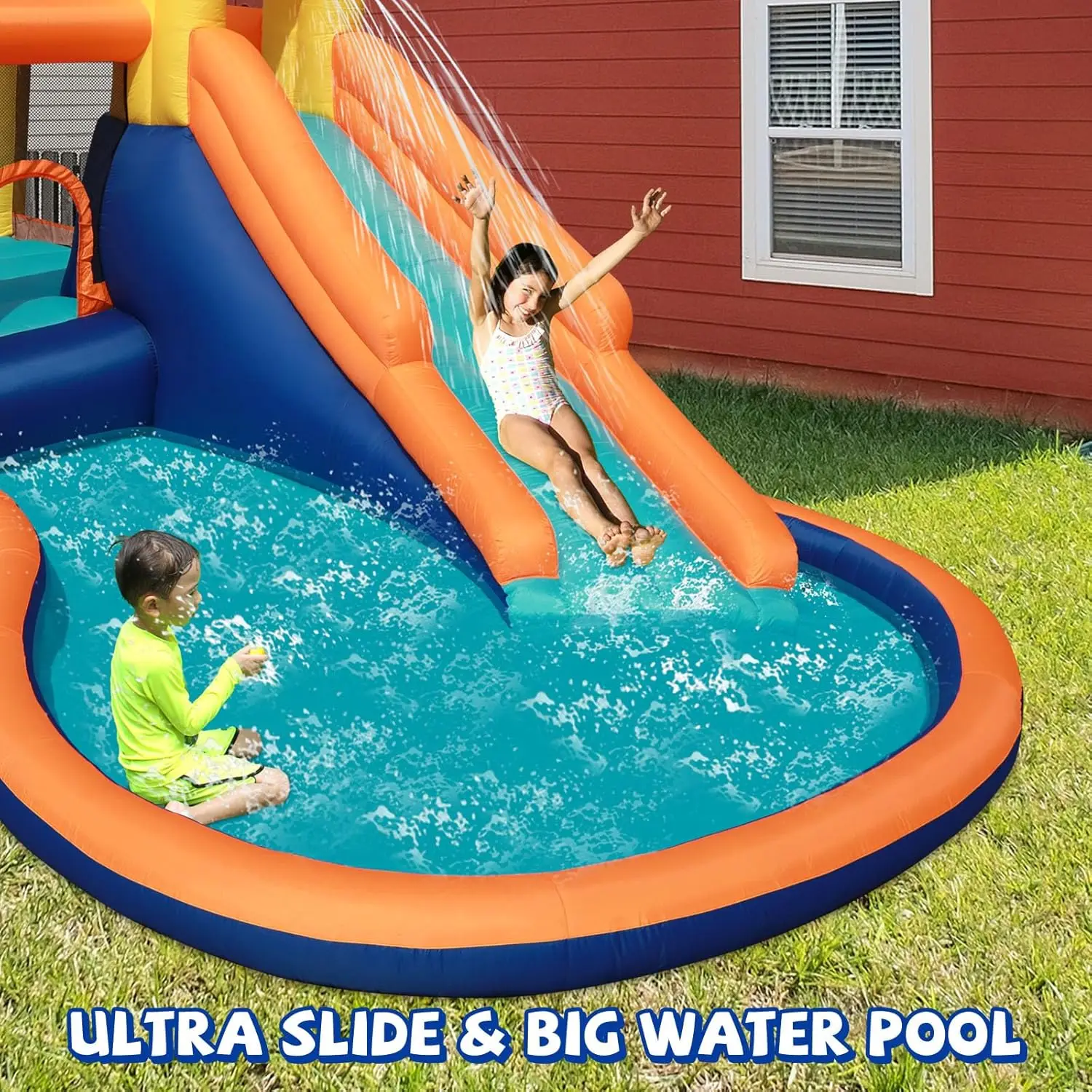 สไลเดอร์น้ํา - บ้านตีกลับแบบเป่าลมพร้อมเครื่องเป่าลมสําหรับในร่มและกลางแจ้ง - ปราสาทกระโดดเด้งพร้อมสไลเดอร์ - พื้นที่เด้งขนาดใหญ่ Big Po