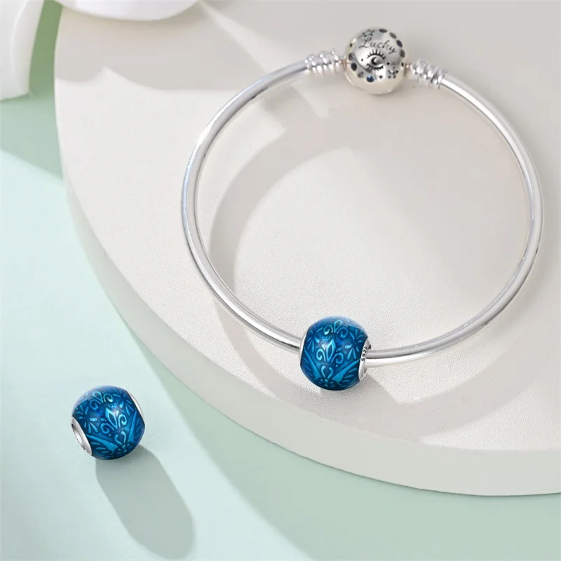 Hot Sales 925 Sterling Silver Blue Butterfly Retro Printed Charm Beads Fit Original Bracelet DIY Women Fine Party Jewelry Gifts