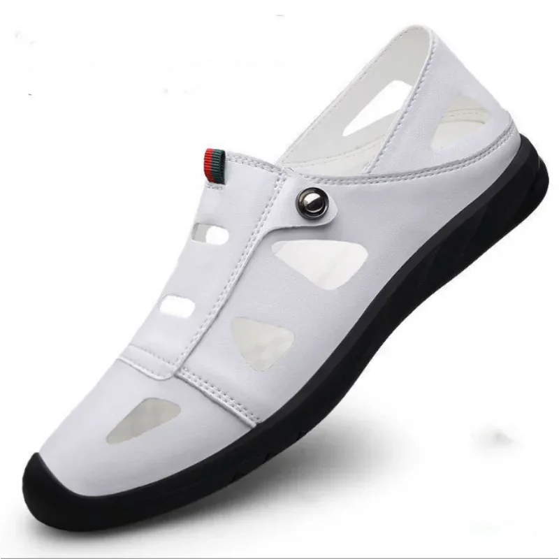 Hollow Leather Sandals for Men In 2024 Summer New Men\'s Casual Shoes with Small White Shoes and Holes for Casual Leather Shoes