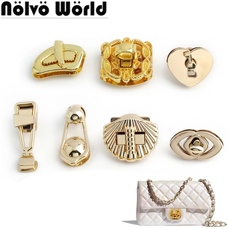 

4/10/30Sets Light Gold/K Gold Square/Love Shape Metal Twist Turn Locks For Bags Handbag Purse Clasp Push Snap Locks Accessories