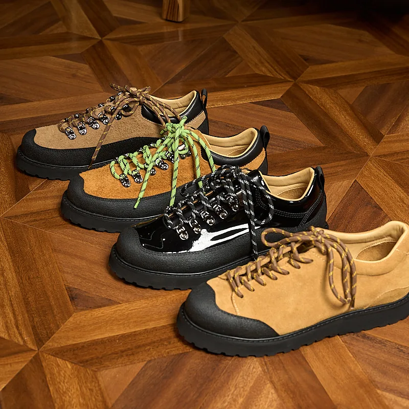 

Men Leather Casual Shoes Patchwork Outdoor Mountaineering Suede Derby Shoes