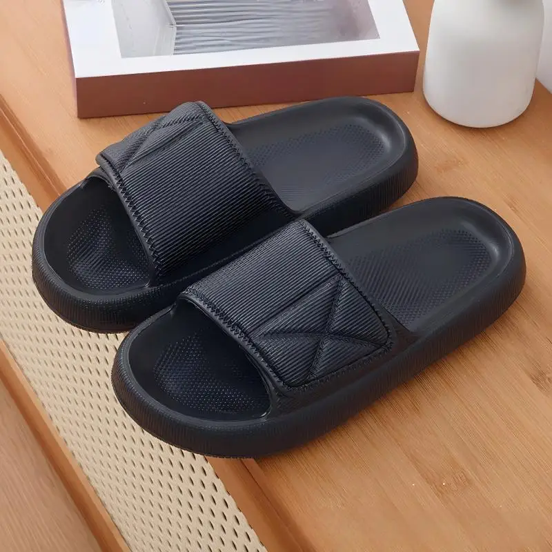 Zapatillas sin cordones de suela gruesa para hombre, zapatillas de verano para uso exterior para mujer, zapatillas de pan de playa de pie ancho con velcro informal de coco para parejas de suela blanda para el hogar