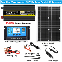 12V to 220V Solar Power System 18W 18V Solar Panel+30A Charge Controller+8000W Pure Sine Inverter Complete Power Generation Kit