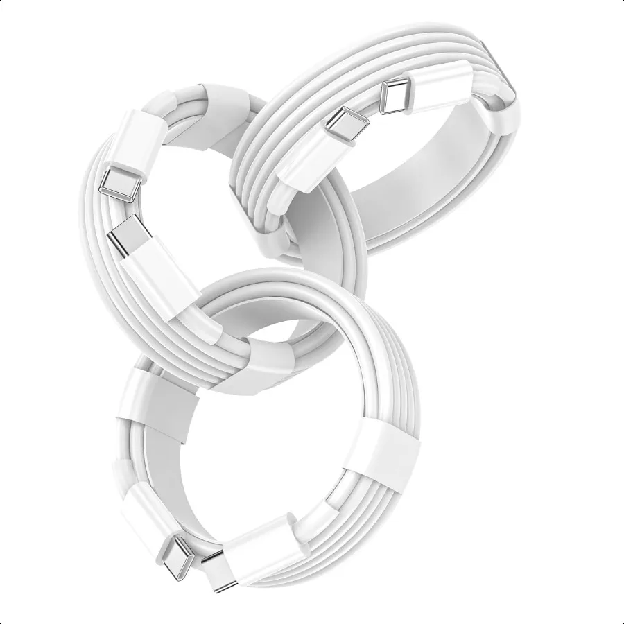 Cable de carga Apple USB C a USB C, paquete de 3, cable de cargador rápido USBC de 6 pies, Cable tipo C a tipo C de 60W para iPhone 16 15 Pro Max Plus 16E