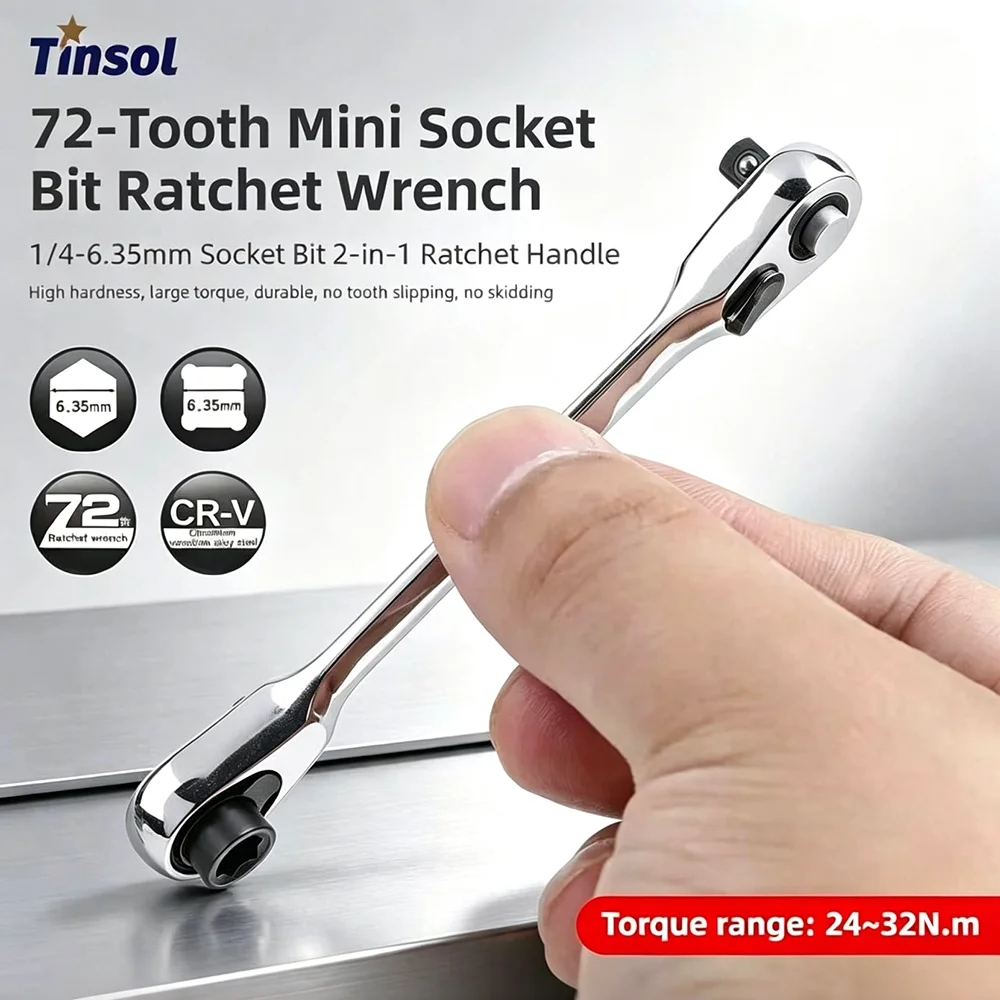 TINSOL Mini Ratchet Wrench Double-Ended Socket Ratchet Wrench 72-Tooth Screwdriver Hex Torque Wrench Repair Tool
