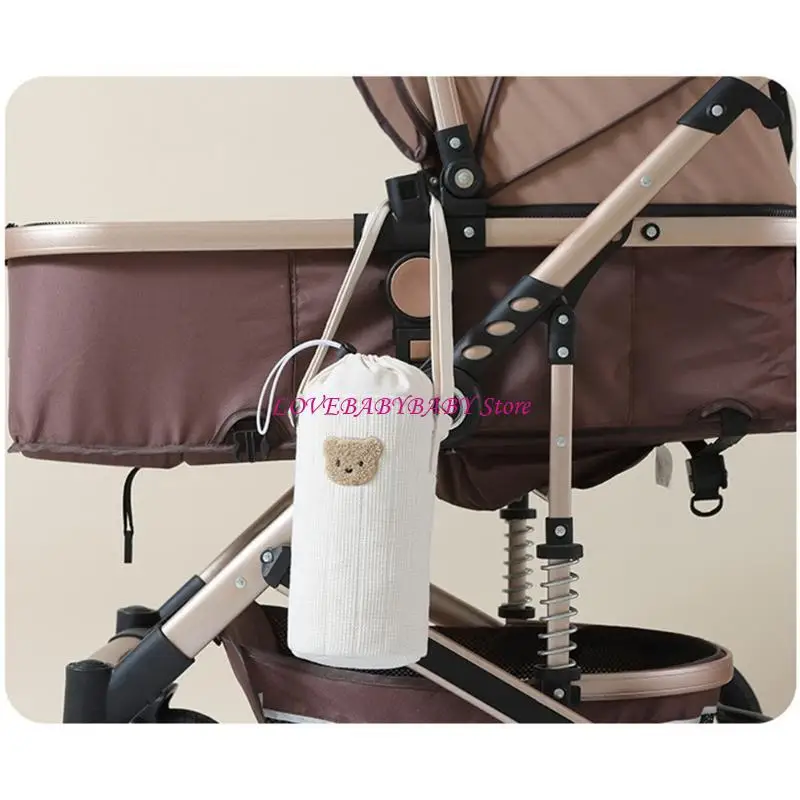 휴대용 베이비 병 가방 여행 케이스 만화 곰 자수 우유 병 조직 여행 및 야외 먹이 4xBC