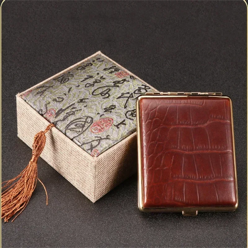 Metal Iron Clip Cigarette Case Creative Cigarette Box, High-grade Leather Classic Business Gift, 20 Pieces Tobacco Case