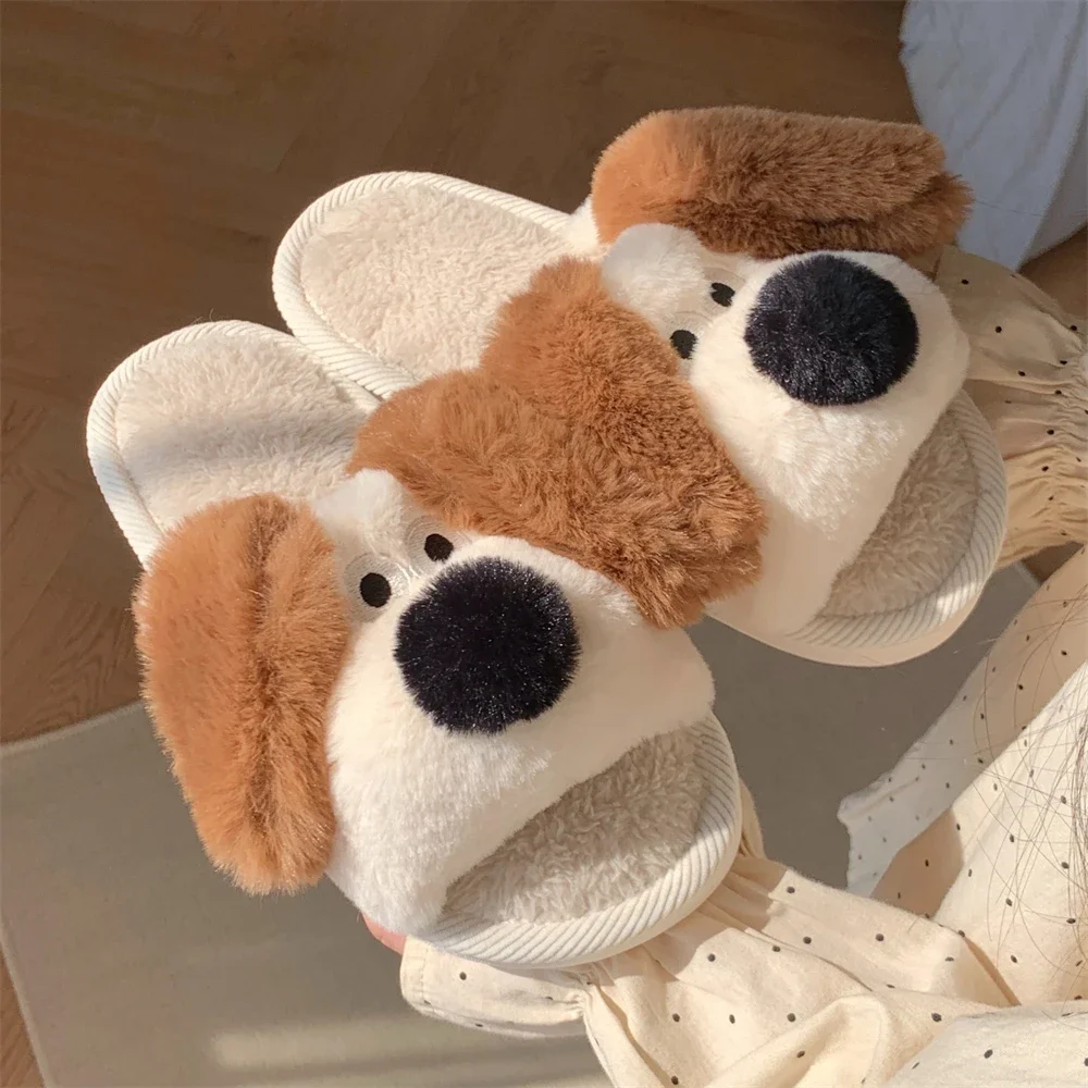 

Couples Matching Plu Slipslippers Home Faion Cute One-Strap Cotton Slippers Men's Women's Warm Indoor oes Korean Sle