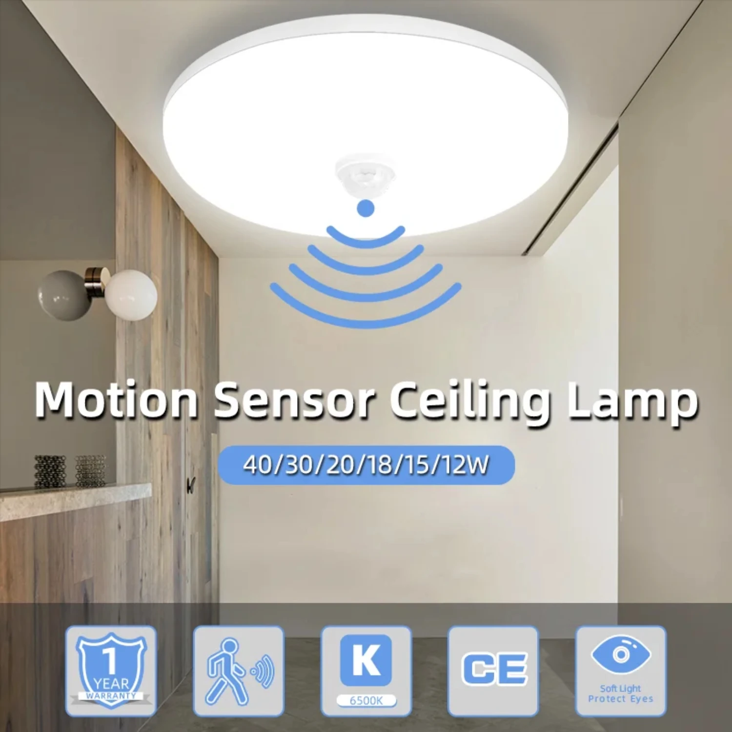 

New Ceiling Lamp With Motion Sensor 40W 30W 20W 18W 15W 12W Ceiling Light Fixtures Entrance Balcony Corridor 110V 220V