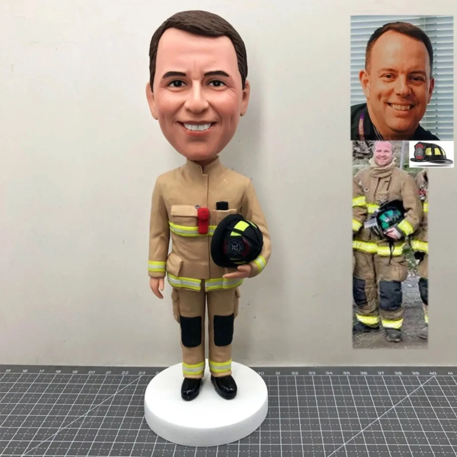 Bobbleheads Dolls Fireman Warrior Figurine Personalized from Photo Handmade Full Body Clay Statue Unique Firefighter Gift Art