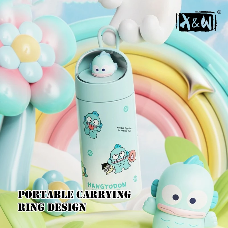 Vaso Térmico X&W de 350 ml con Diseño de Sanrio, Mini Vaso Portátil de Acero Inoxidable 316 con Muñeca Oculta, Vaso para Exteriores