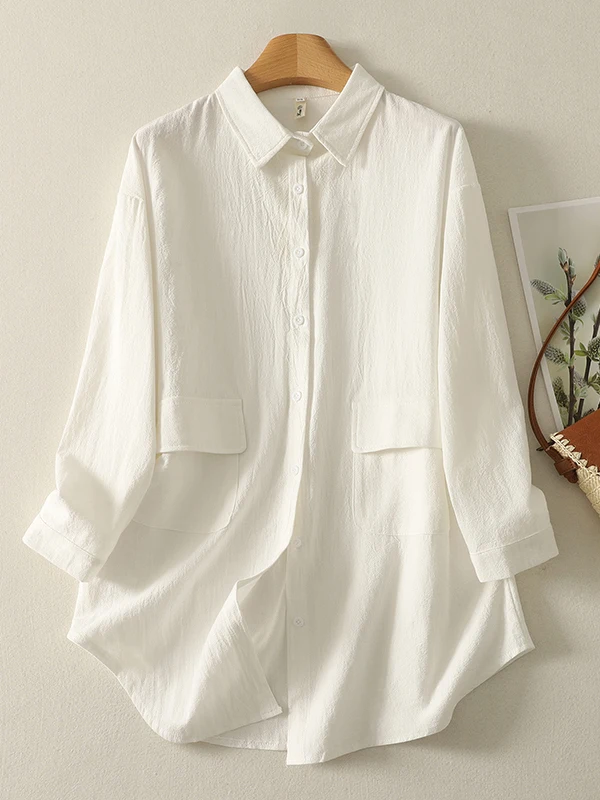 

Loose Fit Linen irt Women's Artistic Sle Pure Color Long Sve mid Length Casual irt Autumn New Arrival Ele Women'...