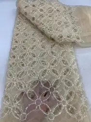 2024 Peach Embroidered African Net Lace, Chiffon Nigerian Tulle Fabric, High Quality, French Sequins, Sewing,