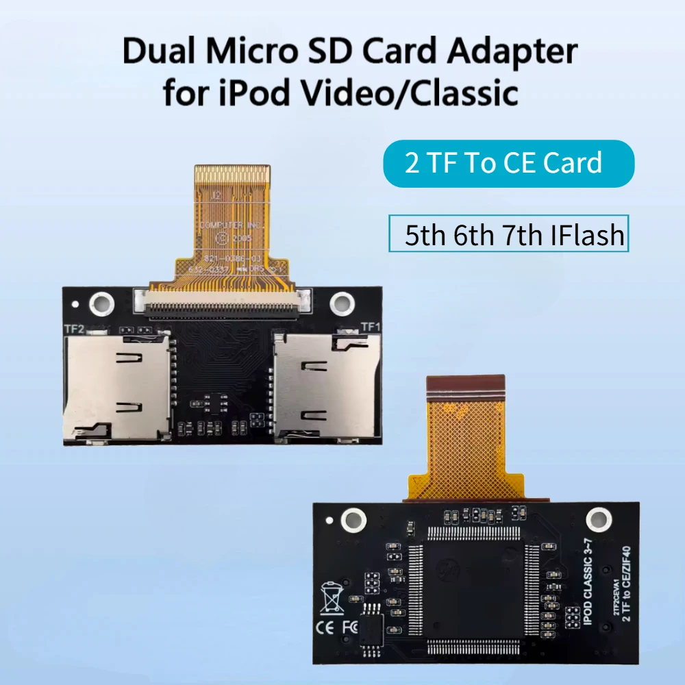 2 Port TF Dual Micro SD Adapter IFlash Card for IPod Classic Video 5th 5.5th 6th 7th Gen Hard Drive Upgrade PC Games NAS Storage