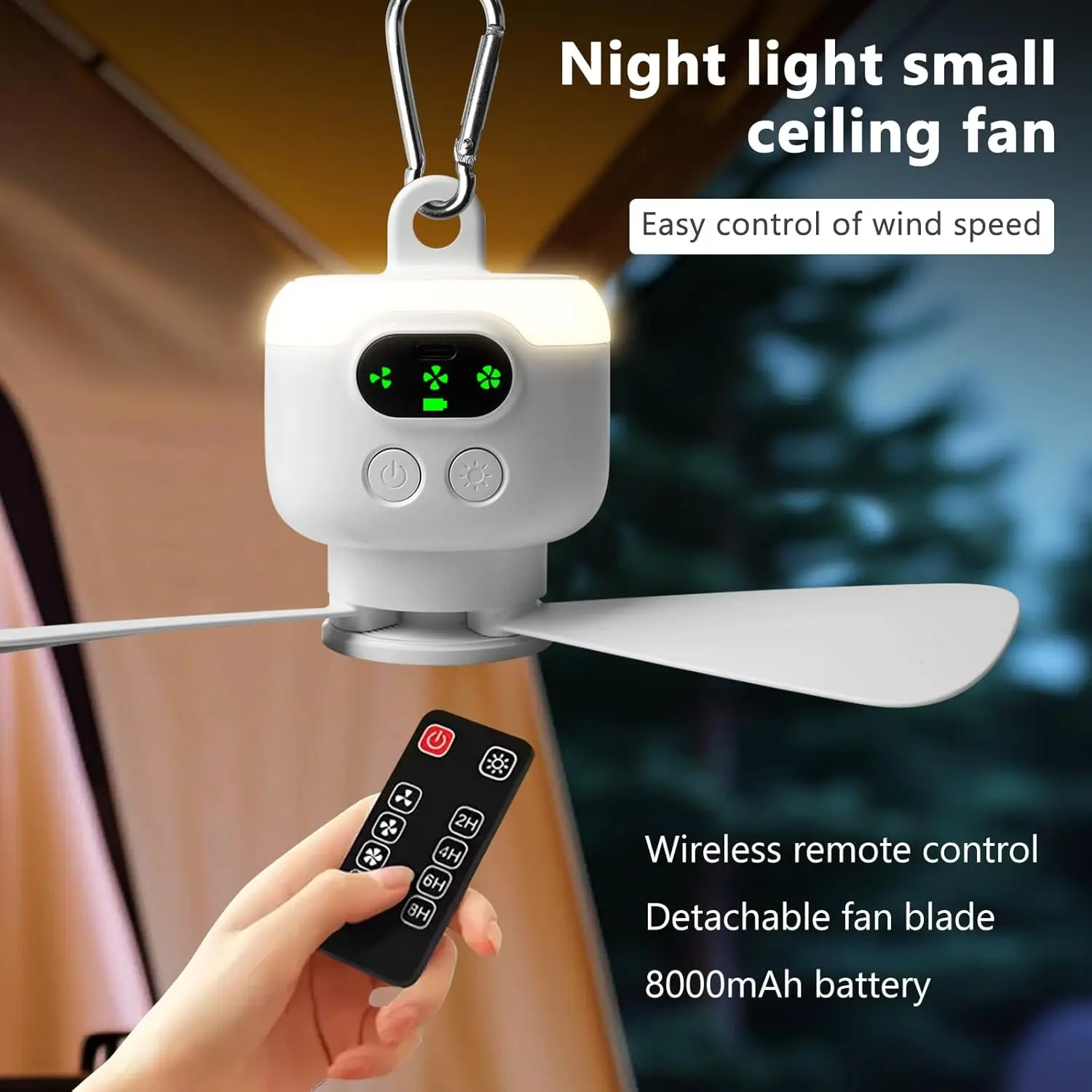 

Portable LED Ceiling Fan Dormitory Bedroom Mosquito Net Ceiling Fan Night Light Rechargeable Outdoor Camping Lighting Fan Light