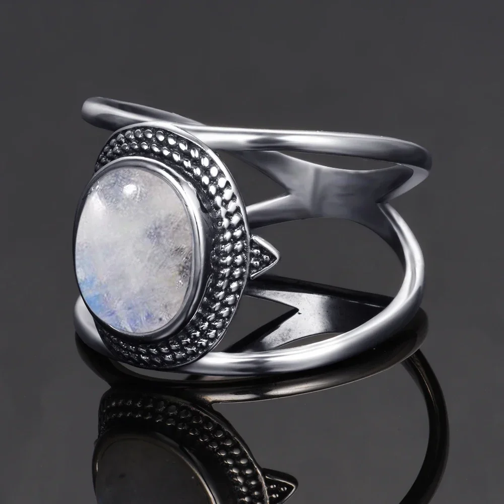 925 Sterling Silver Rings Natural Moonstone Rings for Women Men Luxury Gemstone Rings Party Gift Fine Jewelry