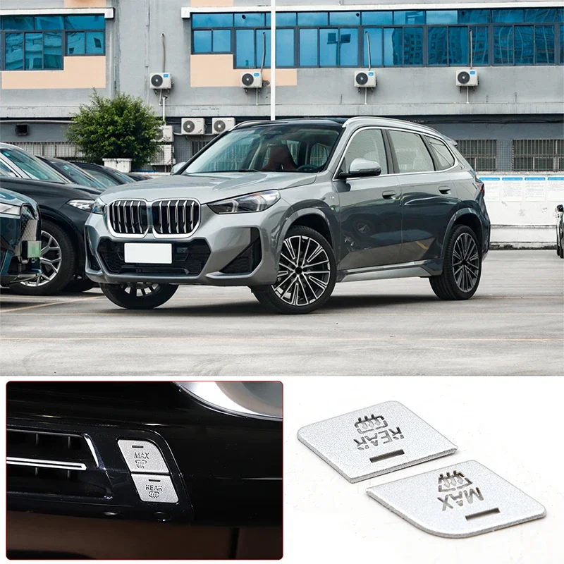 

For BMW X1 U11 2023+ Aluminum Alloy Silver Car Styling Car Front and Rear Blocks Defogging Button Sticker Car Accessories 2Pcs