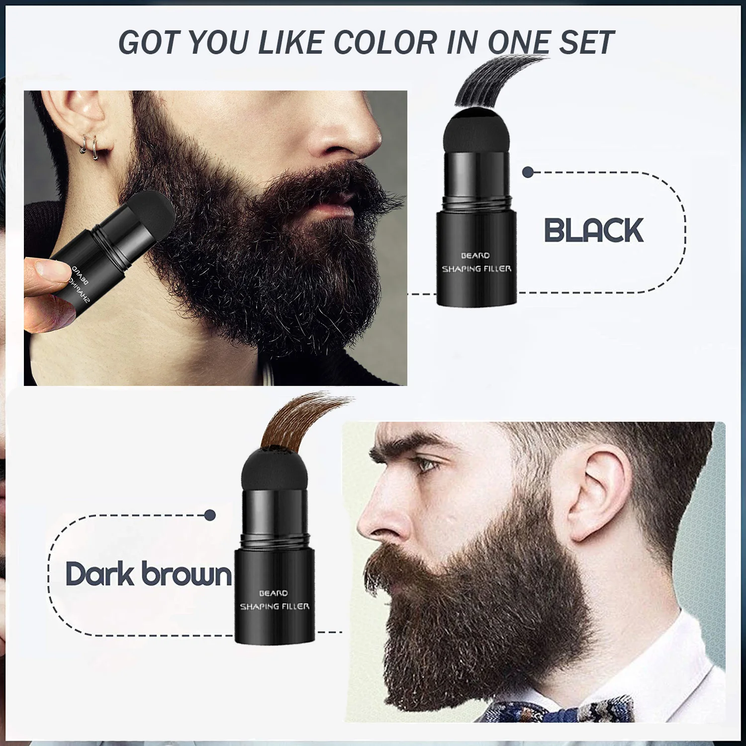 Palo de relleno de barba para hombres, sello de reparación, polvo de relleno de cabello, pluma para mejorar el cabello, lápiz de relleno de Color