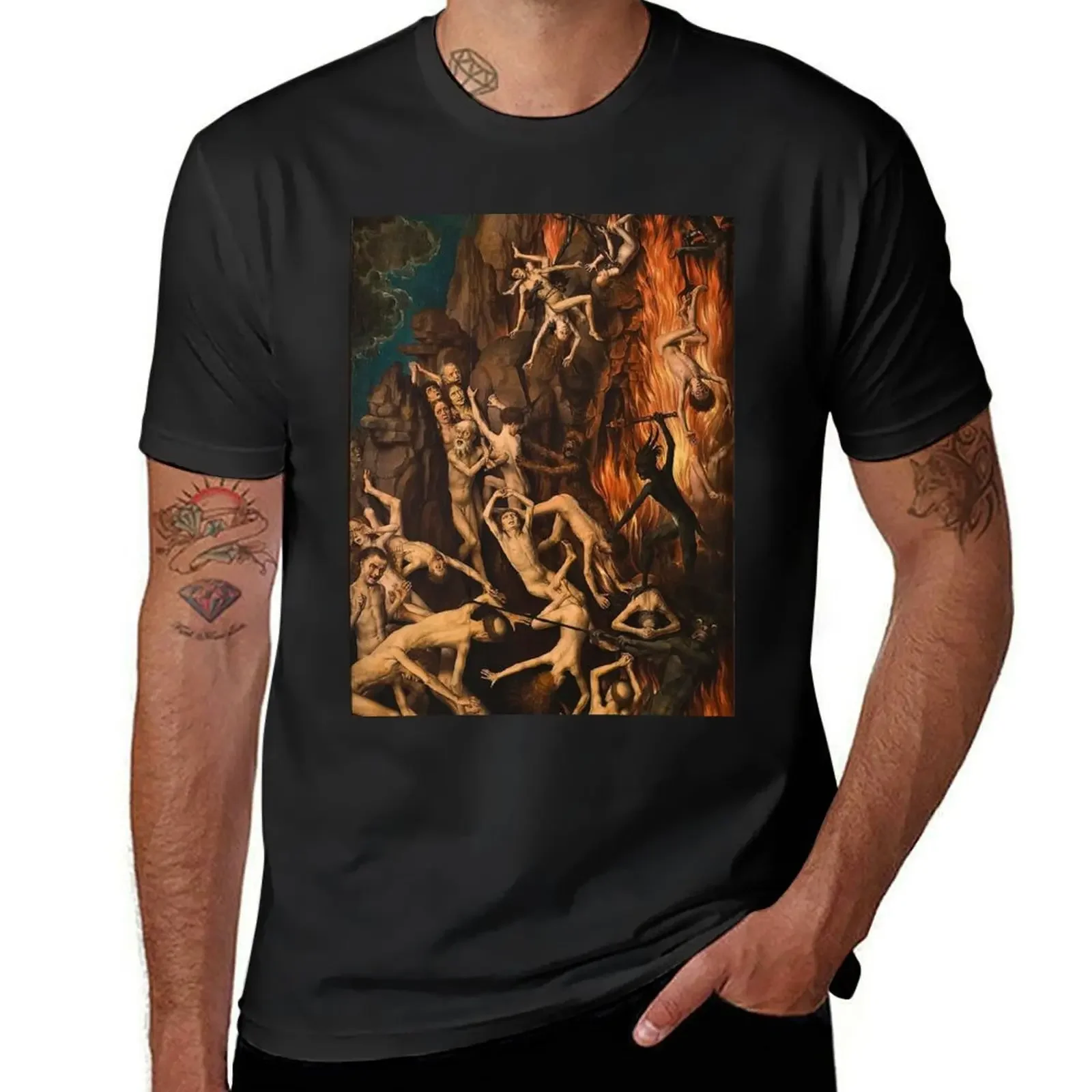 

HD Last Judgement - Hell (right panel) , by Hans Memling - Original colors- HIGH DEFINITION T-Shirt summer top sweat shirts, men