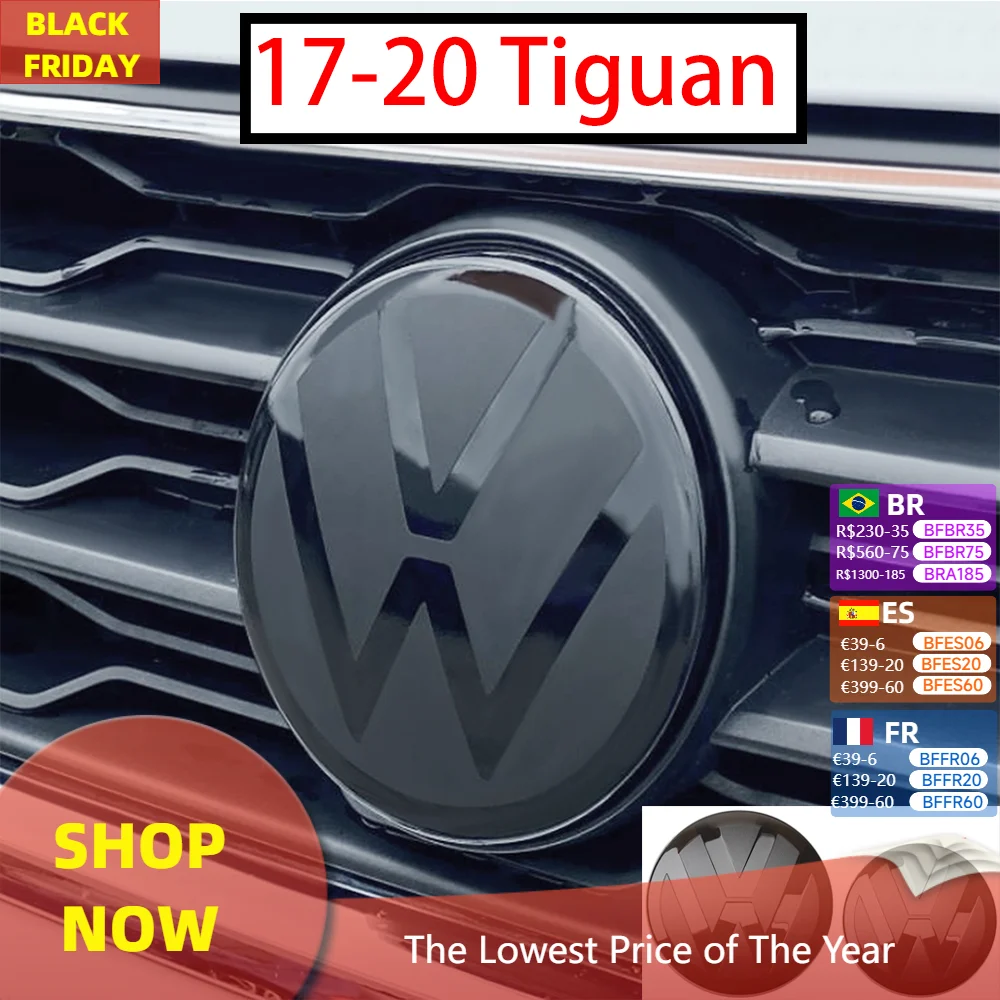 1set Car Front Grill Badges Rear Trunk Emblem Lid Covers Logo Sticker Black For VW Tiguan 2017 2018 2029 2020 Auto Accessories