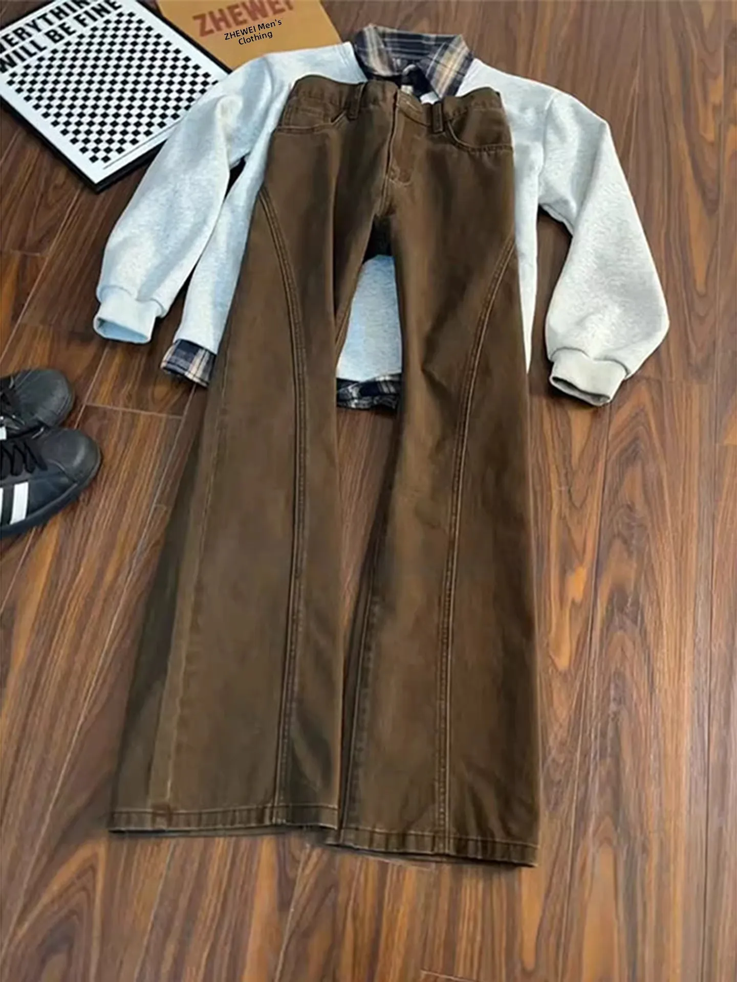 

Мужские джинсы American Sle Slant Cut кофейного цвета, облегающие рабочие брюки Cleanfit, расклешенные брюки, модные брюки весеннего сезона