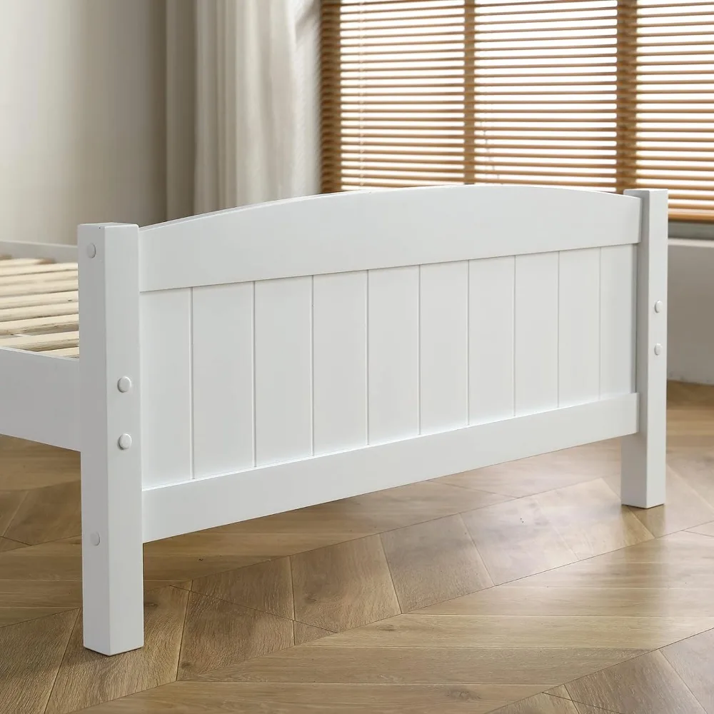 Marco de cama doble de madera con cabecero, cama de plataforma de dormitorio con reposapiés, soporte de listones de madera 12