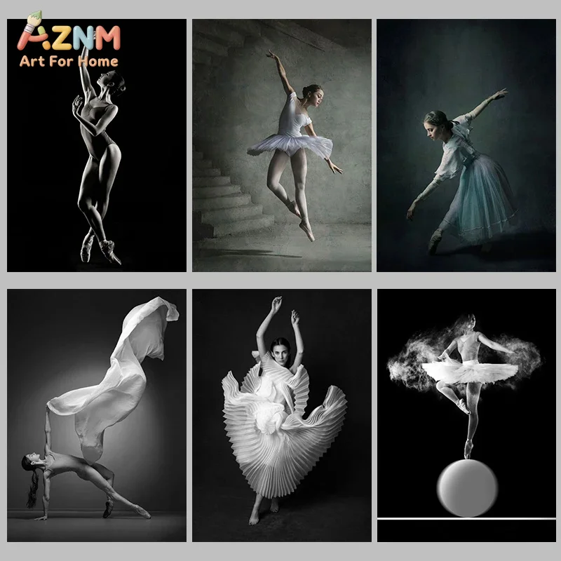 AZNM Black White Elegant Ballerina Canvas Poster Frameless Wall Art Ballet Dancer Silhouette Dance Figure Print For Dance Studio