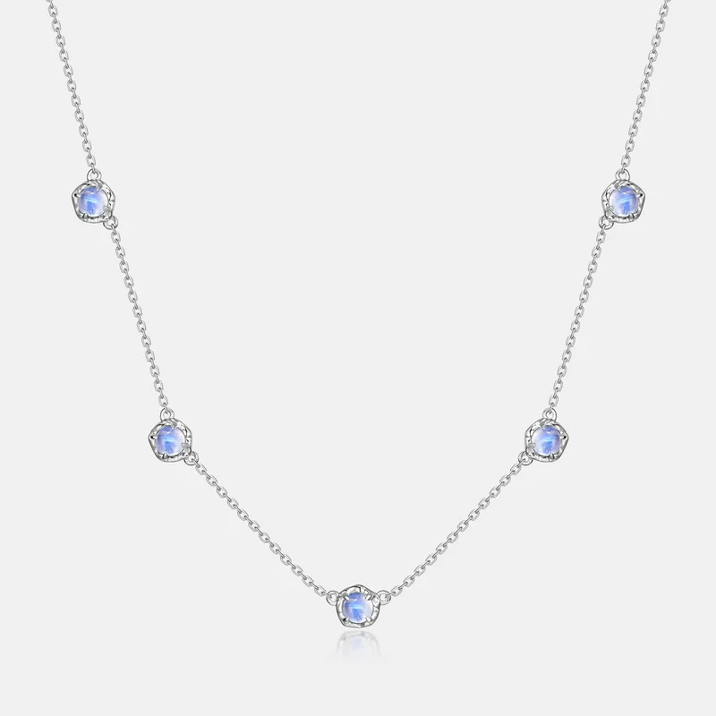 

S925 Sterling Silver Round Rainbow Blue Moonlight Necklace Women's Necklace Girlfriend Engagement Gift High-end jewelry