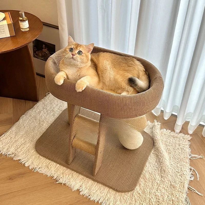Torre para Gatos de Madera con Rascador, Cama, Casa, Arenero Grande y Accesorios, Escaleras y Rascadores, Juguete para Gatos, Muebles para Mascotas