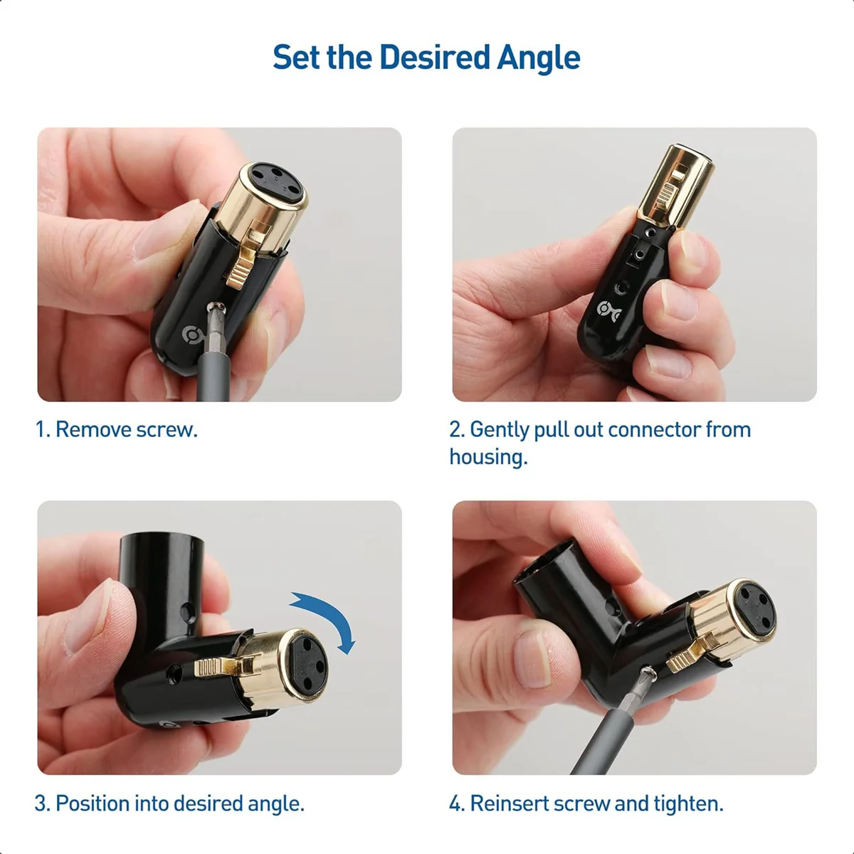 2PCS Audio Adapter Plug Adjustable Male to Female Right Angle XLR Adapter 3Pin Black (XLR 90 Degree