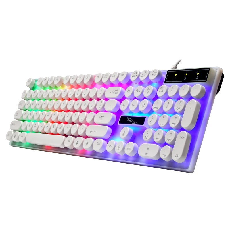 USB 104-keys Waterproof White Gaming Keyboard Colorful Backlight Wired Mechanical Keyboard with Round Keys, Length: 1.3m