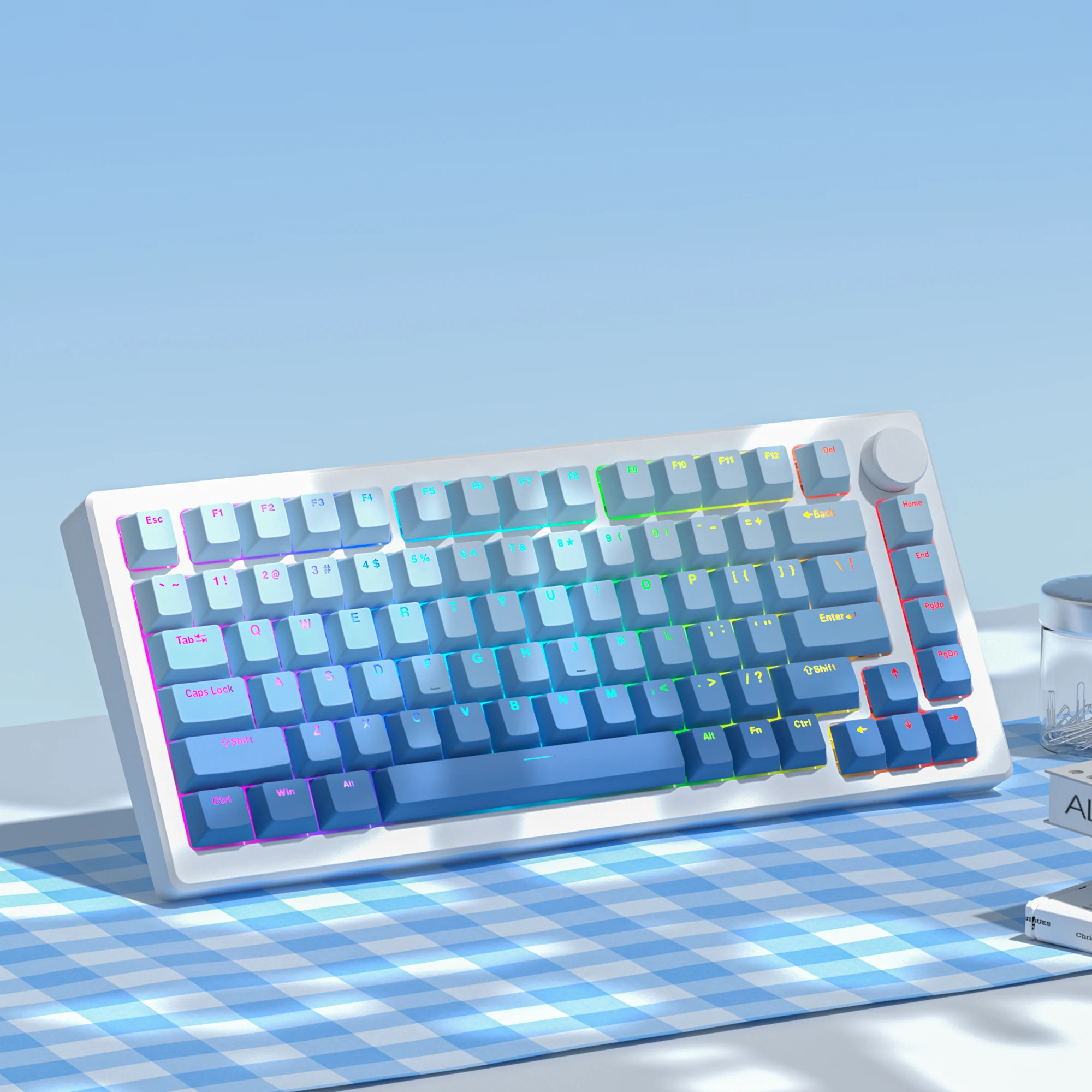 Gradient Blue Top Printed Keycaps OEM Profile RGB Double Shot PBT Keycaps 135 Keys for Cherry Gateron MX Switches Gamer Keyboard
