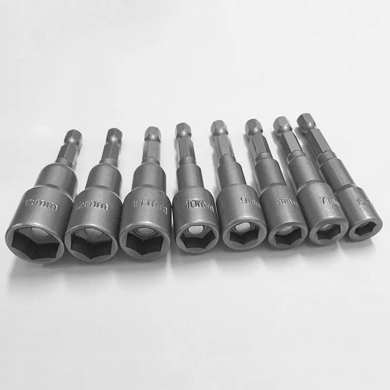 ABRE-8Pcs Juego de taladros de tuerca magnética hexagonal de 1/4 pulgadas, brocas de impacto métricas, adaptador de 6 a 13Mm