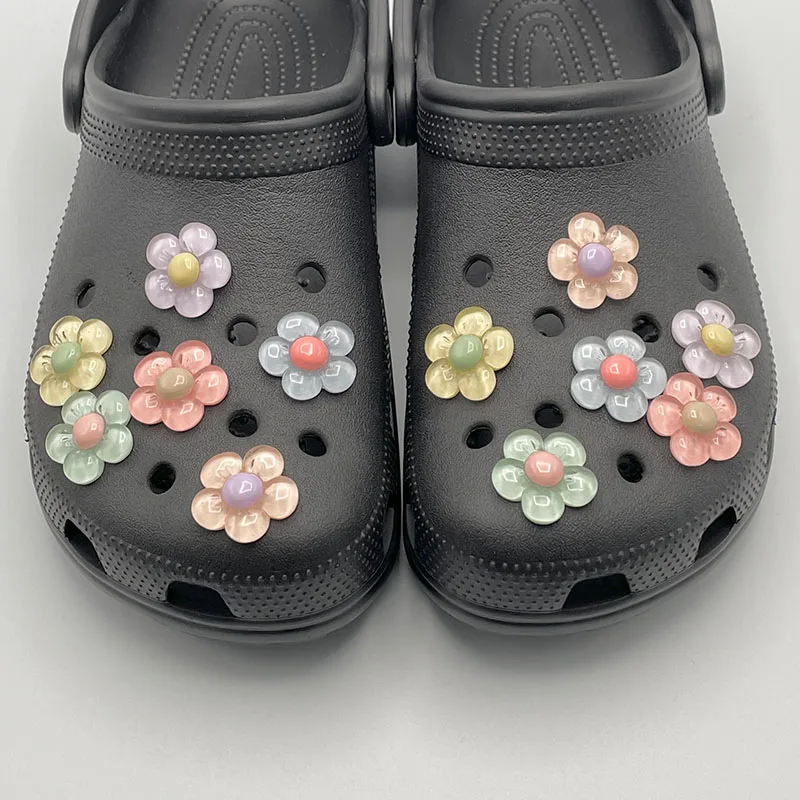 12Pcs New Designer Kawaii Colorful Flower Shoe Charms For Slippers Clogs Cute Pins DIY Parts Shoe Decoration For Women's Sandals