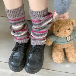 JK Japanese Style Leg Warmers Y2k Girls Striped Foot Cover Knee Socks Autumn Winter Knitted Long Socks Stocking Women Leg Warmer