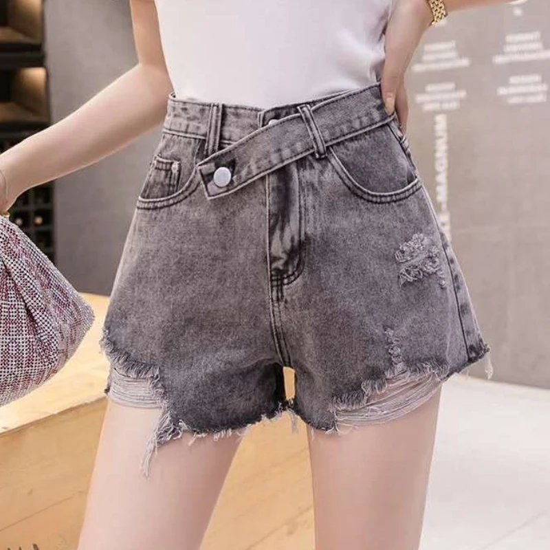 

Baggy Women's High Waist Denim Shorts Summer Korean Style XL Outfits Trend 2025 Design Ripped Wide Legs Female Short Jeans Pants
