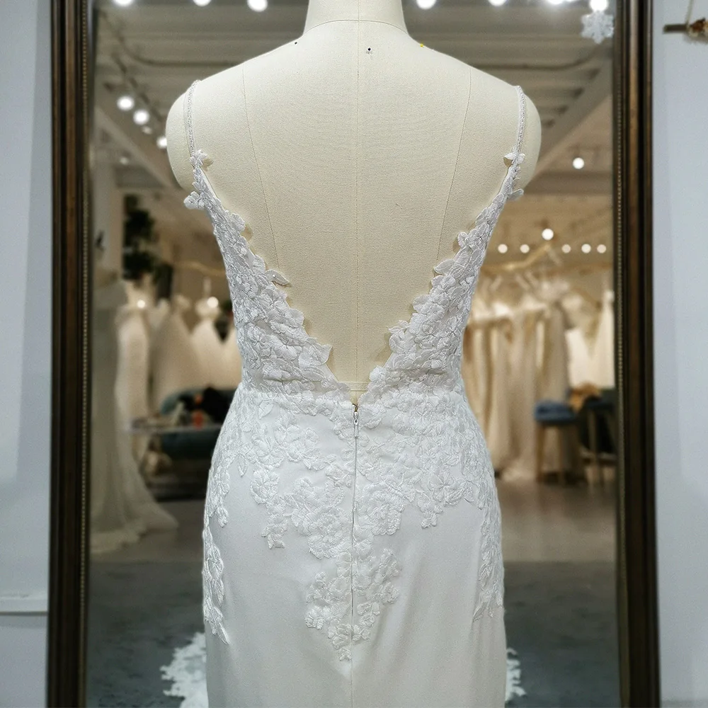 Новейшее свадебное платье трапециевидной формы без рукавов Robe De Mariee Illusion с открытой спиной на заказ, кружево с v-образным вырезом и открытой спиной, великолепные платья de novia
