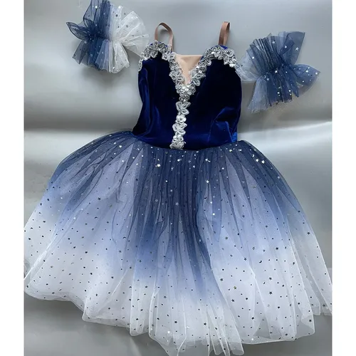 Imagen 1 del producto Tutú largo azul para adultos, traje profesional de Ballet del lago de los cisnes blancos, vestidos de Ballet, Ropa de baile de rendimiento, Top de terciopelo