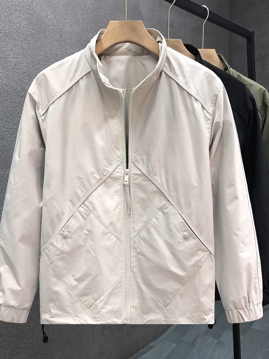 

Spring Casual Stand Collar Men's Jaet Youth Trendy Brand New Sle Polyester Nylon Cosite Fiber Long Sve Zipper Closure