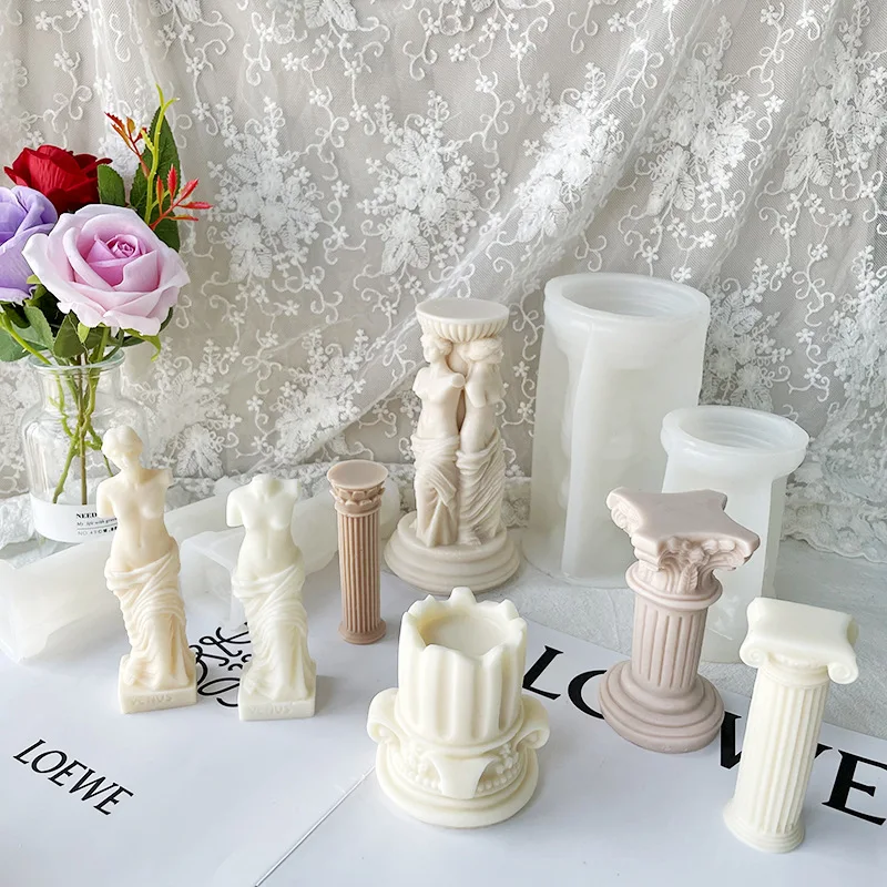 Classic Roman Column Silicone Candle Mold DIY Goddess Venus Statue Human Aromatherapy Candle Plaster Epoxy Crystal Casting Mould