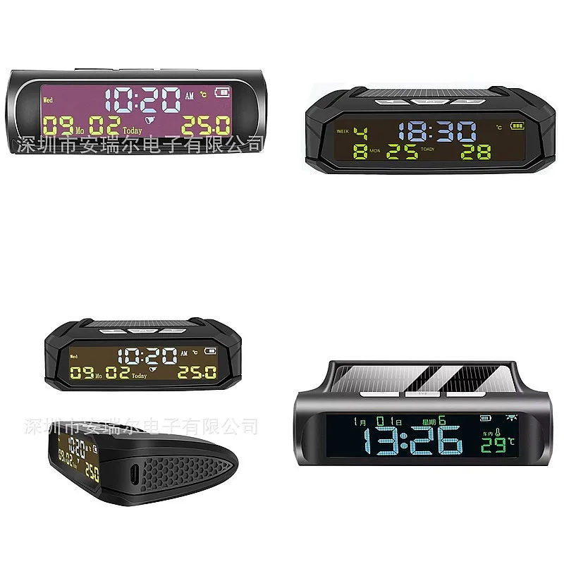 

Solar car clock automatic time temperature display multi-function car parts