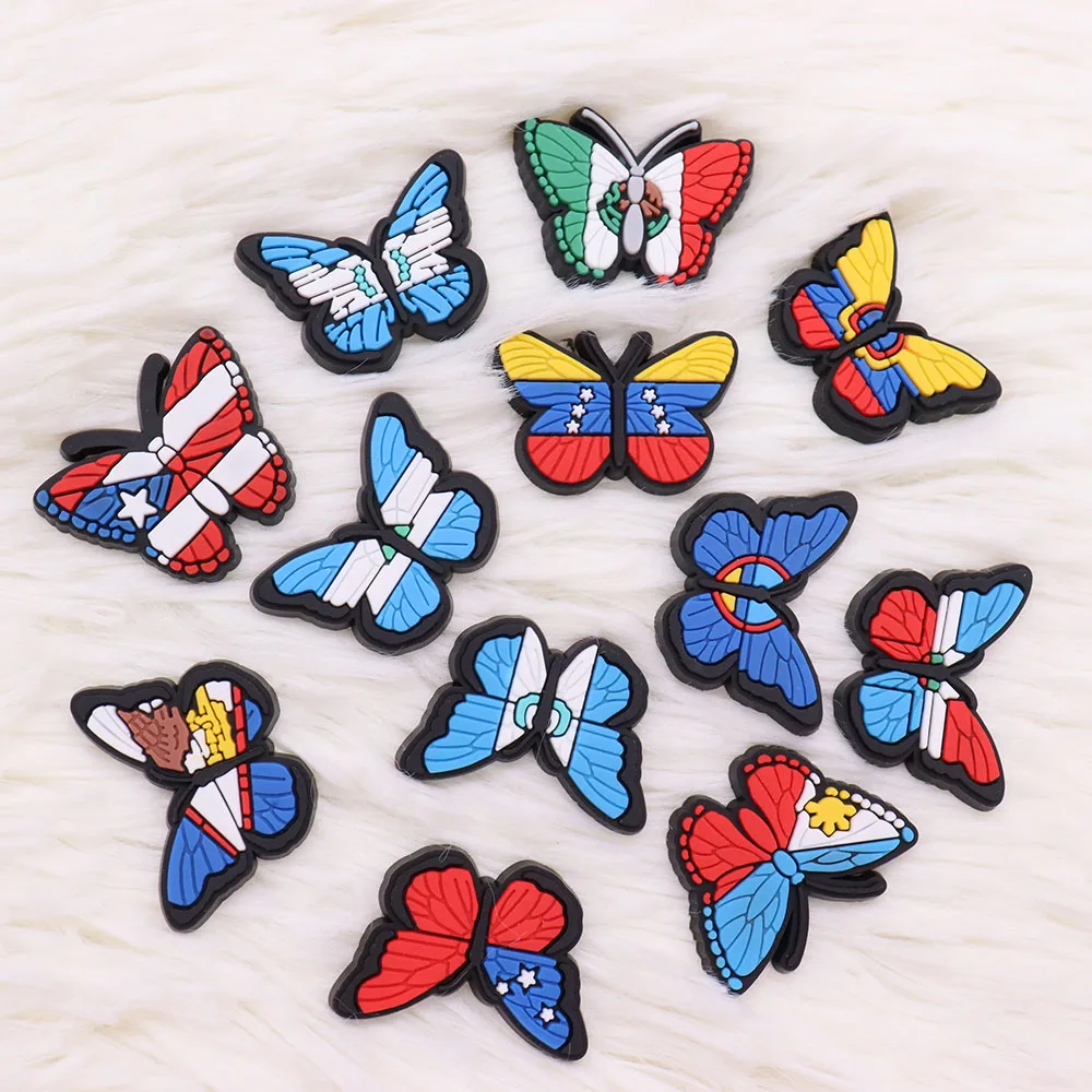 1PCS Multicolor Butterfly Icon Silicon Shoes Charms National Flag Accessories Buckles Women Girls Gifts Wristband Decor