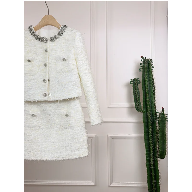 جودة عالية أسود صغير عطرة الماس دعوى المرأة سترة قصيرة عصرية + تنورة خط تويد سيدة الفرنسية قطعتين مجموعة #5