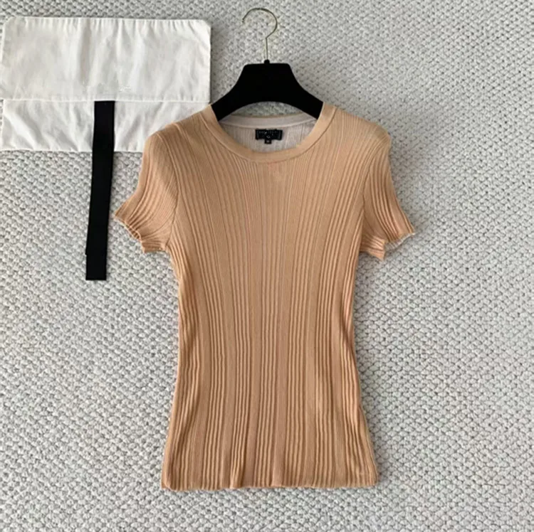 Customization New summer 2026 styles for European and American ladies' clothing Short-sleeved knitted orange black red T-shirt