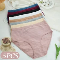 5Pcs/Set Women High Rise Panties Ribbed Cotton Briefs Sexy Lingerie Daily Wear Soft Stretch Underwear Ladies Intimates S-XXL