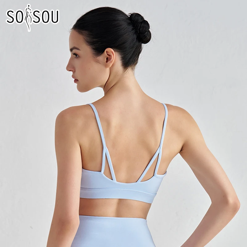 SOISOU Nylon Yoga Kitten Ears Top Bra For Women Gym Sport Sling Strap Bra Chest Pad Removable Elastic Tight Breathable Top Women