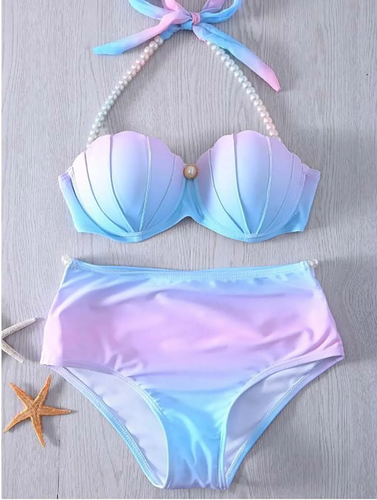 Women's Fashion Beachwear Mermaid Gradient Shell Bikini Swimsuit